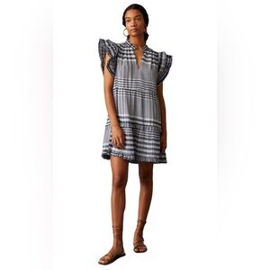 NWT Marie Oliver Tiered Bay DressOrgandy Check Black & White Plaid Mini Size L